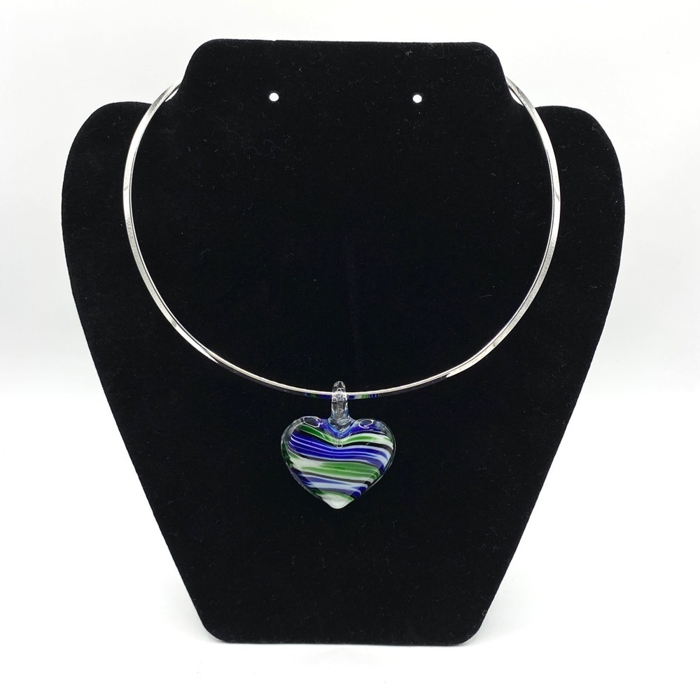 Art Glass Heart Pendant Artisan Made Blown Glass